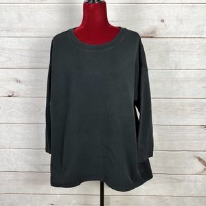 Eileen Fisher Knit Twill Top Crew Neck Black Sweater